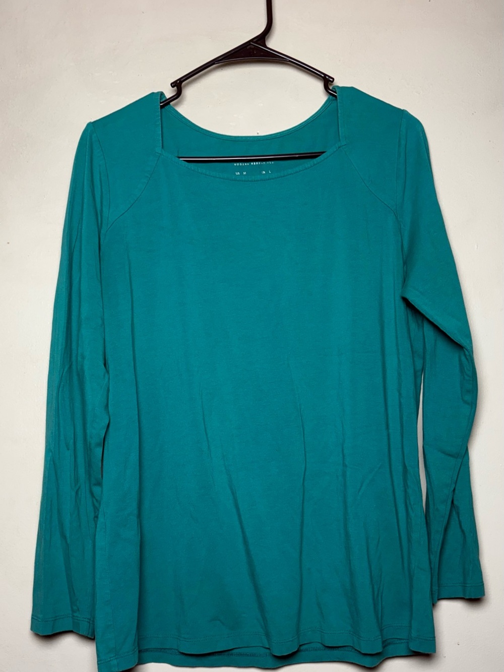 Susan Graver Teal Square-Neck Long Sleeve Top